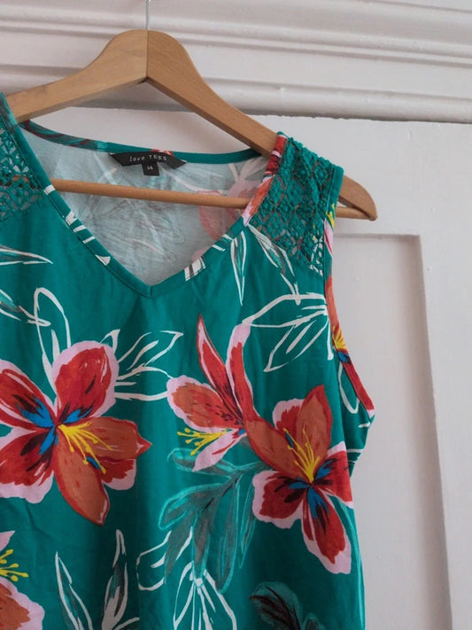 Love Tees green floral vest top Size 14