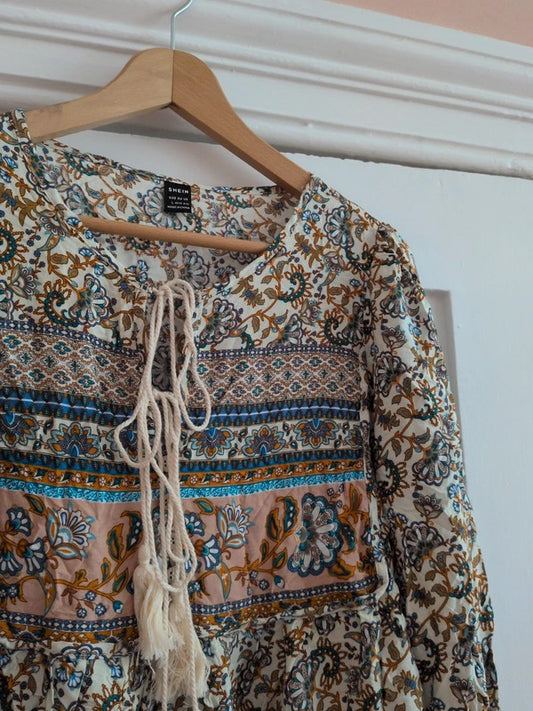 Shein smock multi blouse short top Size L