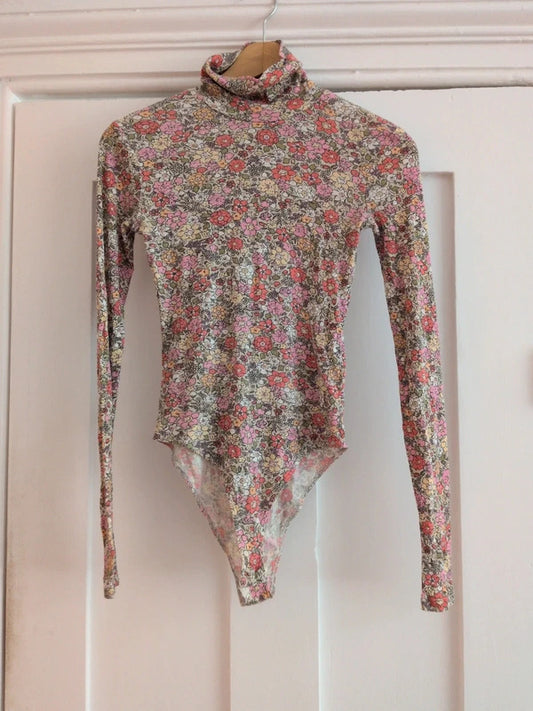 H&M floral multi ribbed bodysuit Size XS