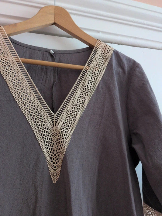 Grey crochet detail smock dress Size M