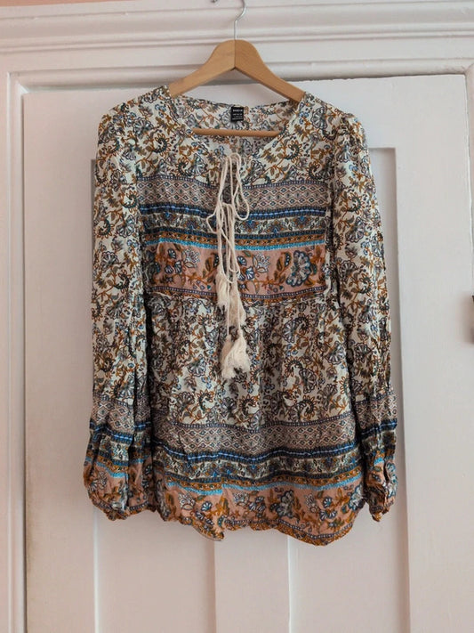 Shein smock multi blouse short top Size L